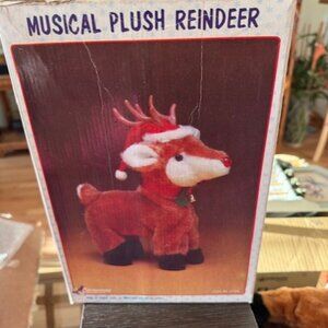 Vintage 1970's Musical Plush Rudolph Reindeer Christmas Around The World WORKS